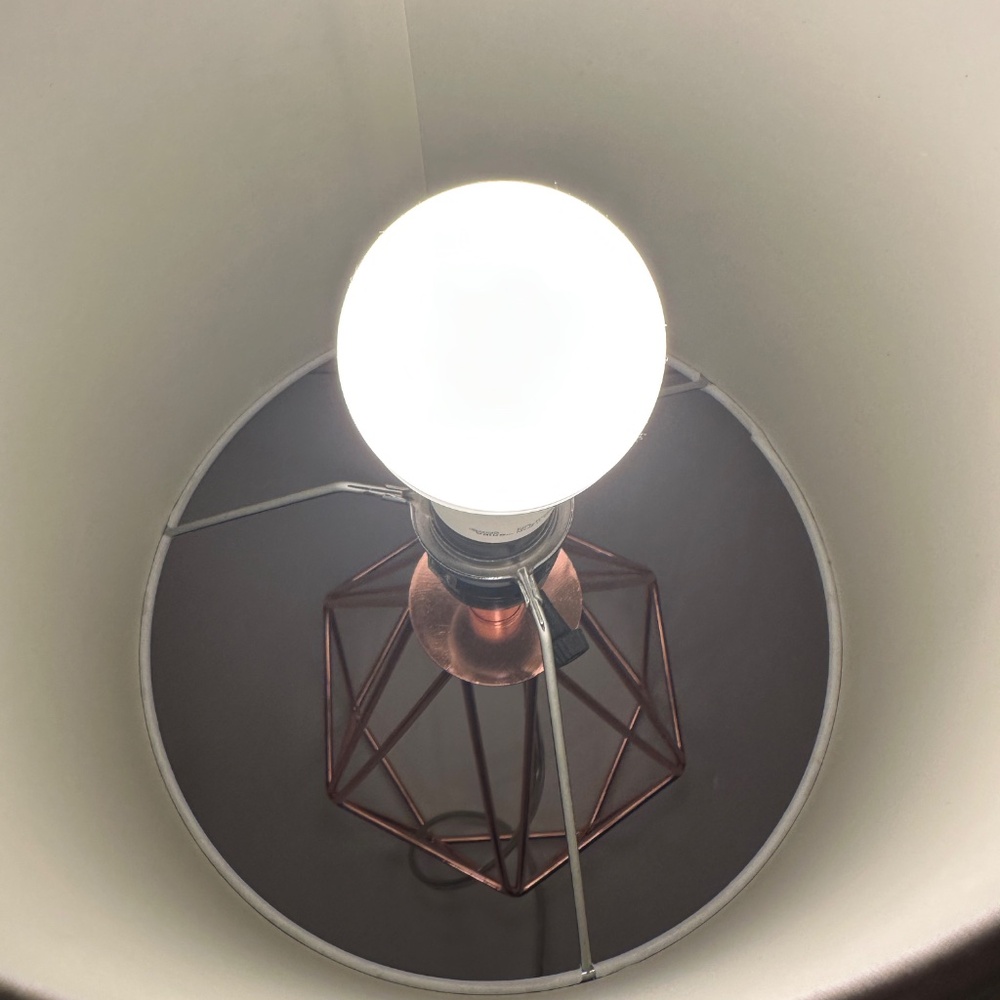 Rose Gold Metal  Bedside Lamp With Decoupaged Floral Highland Cow Shade - Picture 10 of 13